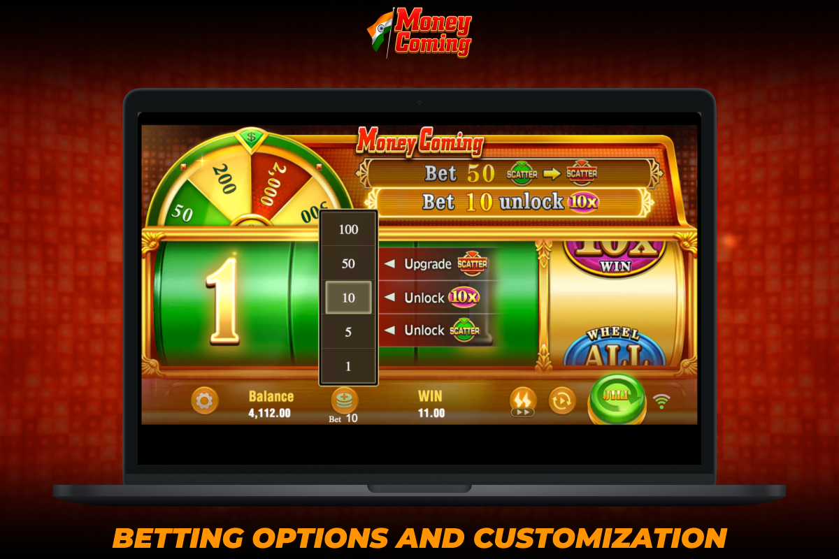 There are various betting options available to users from India in the Money Coming slot